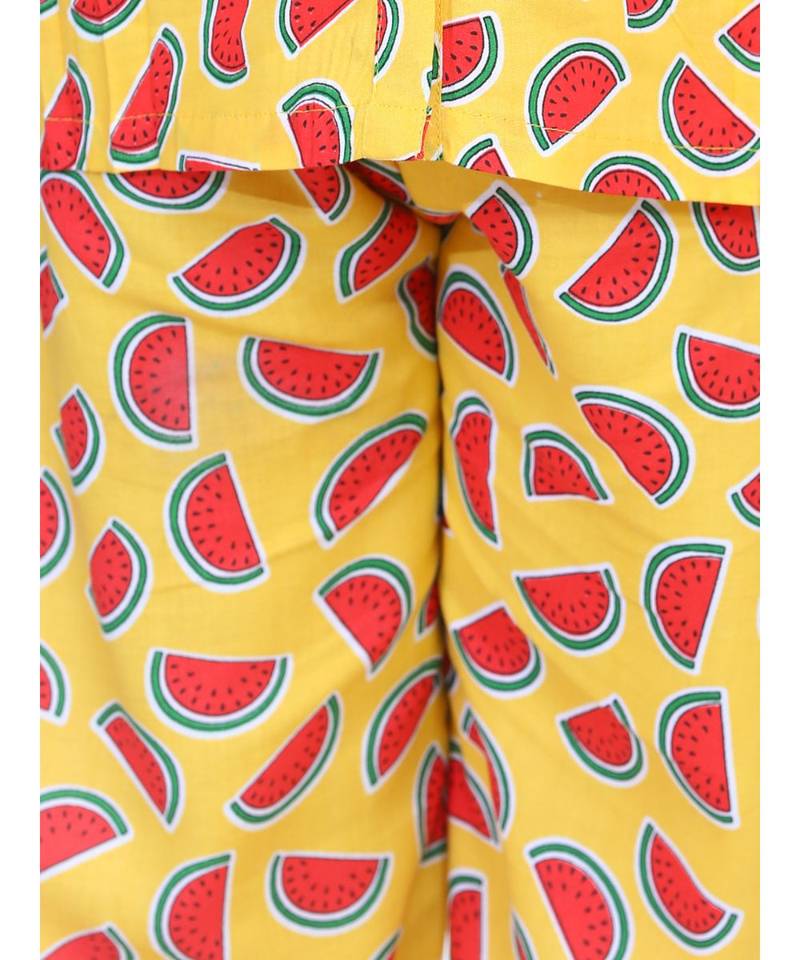 Girls Full Sleeve Printed Night Suit- Yellow