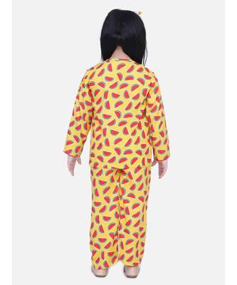 Girls Full Sleeve Printed Night Suit- Yellow 5