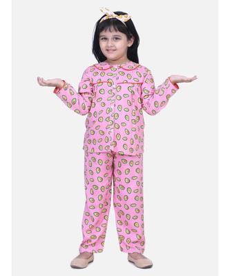 Girls Full Sleeve Printed Night Suit- Pink 1