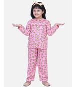 Girls Full Sleeve Printed Night Suit- Pink