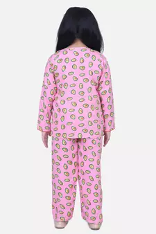 Girls Full Sleeve Printed Night Suit- Pink