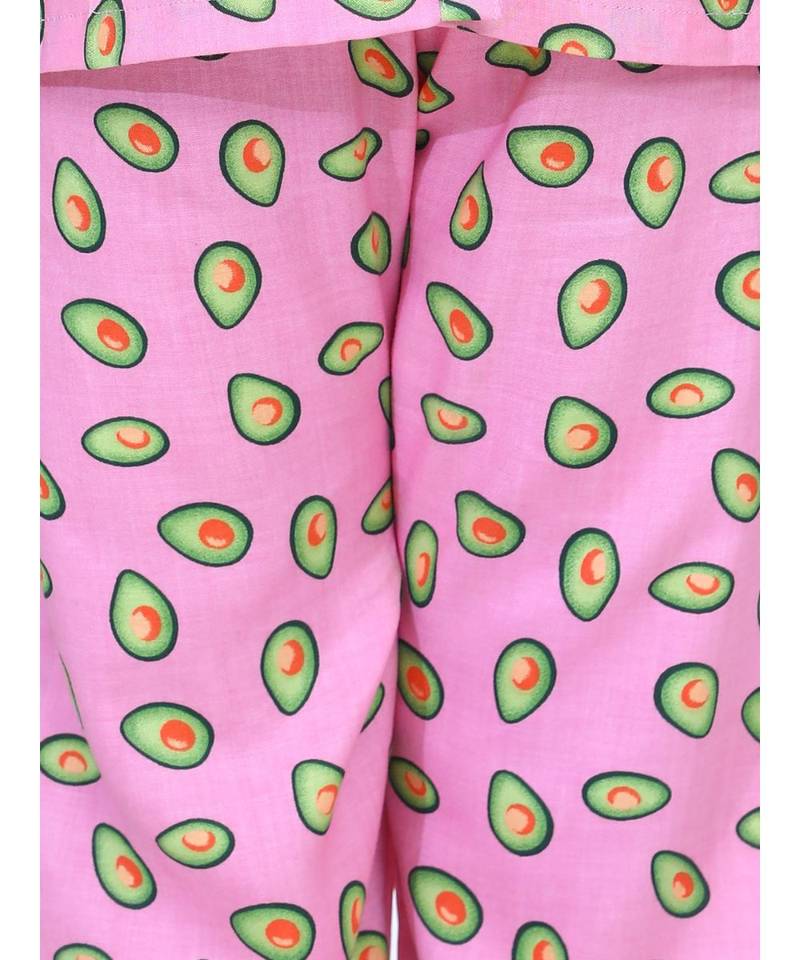 Girls Full Sleeve Printed Night Suit- Pink