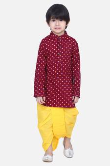 Boys Bandhani Full Sleeve Kurta Dhoti- Maroon