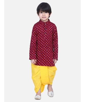 Boys Bandhani Full Sleeve Kurta Dhoti- Maroon 1