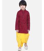 Boys Bandhani Full Sleeve Kurta Dhoti- Maroon