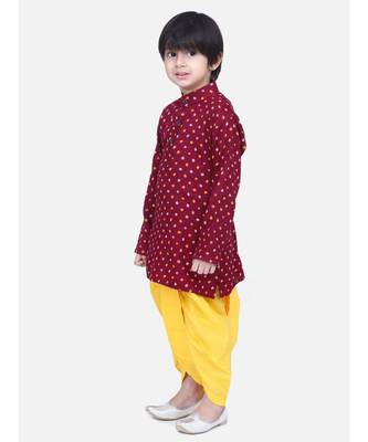 Boys Bandhani Full Sleeve Kurta Dhoti- Maroon 2