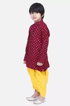 Boys Bandhani Full Sleeve Kurta Dhoti- Maroon
