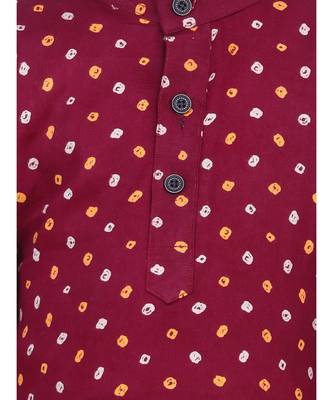 Boys Bandhani Full Sleeve Kurta Dhoti- Maroon 3