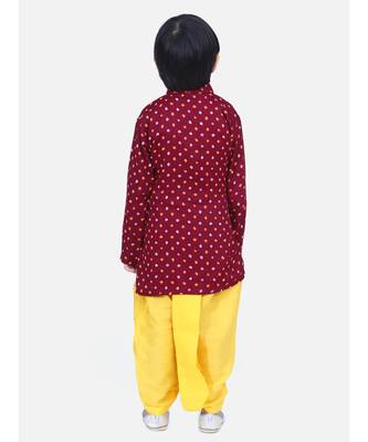 Boys Bandhani Full Sleeve Kurta Dhoti- Maroon 5
