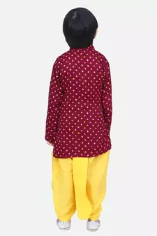 Boys Bandhani Full Sleeve Kurta Dhoti- Maroon