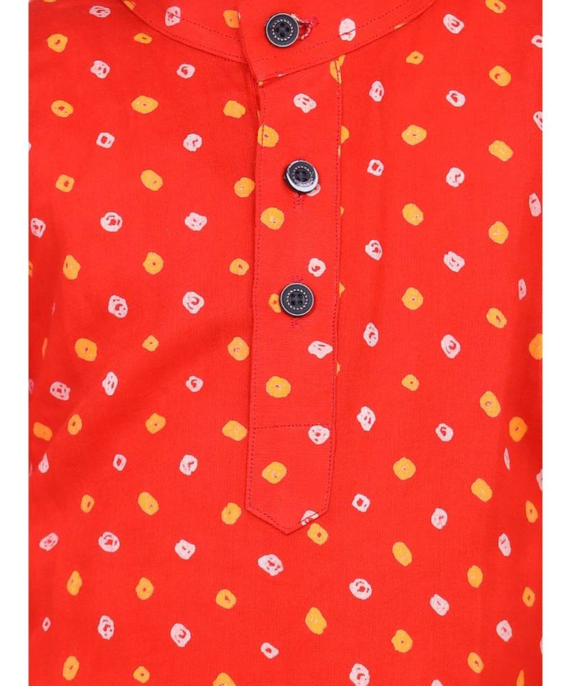 Boys Bandhani Full Sleeve Kurta Dhoti- Orange