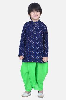 Boys Bandhani Full Sleeve Kurta Dhoti- Blue