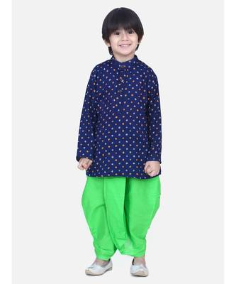 Boys Bandhani Full Sleeve Kurta Dhoti- Blue 1