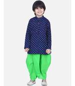 Boys Bandhani Full Sleeve Kurta Dhoti- Blue