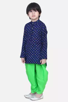 Boys Bandhani Full Sleeve Kurta Dhoti- Blue