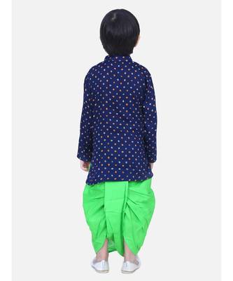 Boys Bandhani Full Sleeve Kurta Dhoti- Blue 3