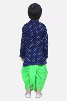 Boys Bandhani Full Sleeve Kurta Dhoti- Blue