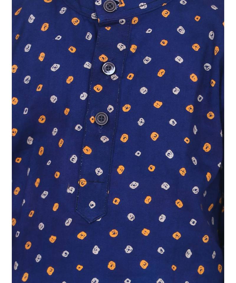 Boys Bandhani Full Sleeve Kurta Dhoti- Blue