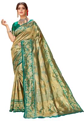 New Stylish Green Color Silk Party Wear Banarasi Saree 1
