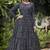 Navy-blue foilage print georgette Designer gown