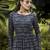 Navy-blue foilage print georgette Designer gown