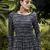 Navy-blue foilage print georgette Designer gown