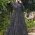Navy-blue foilage print georgette Designer gown