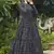 Navy-blue foilage print georgette Designer gown