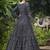 Navy-blue foilage print georgette Designer gown