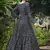 Navy-blue foilage print georgette Designer gown