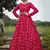 Rani-pink foilage print georgette Designer gown