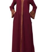 Front Open Abaya Dress With Contrast Panel and Sleeves