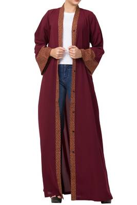 Front Open Abaya Dress With Contrast Panel and Sleeves 2