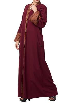 Front Open Abaya Dress With Contrast Panel and Sleeves 3
