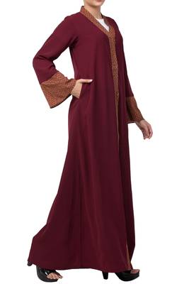 Front Open Abaya Dress With Contrast Panel and Sleeves 4