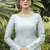 Sky-blue foilage print silk blend Designer gown