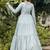 Sky-blue foilage print silk blend Designer gown