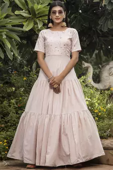 Pink thread embroidery cotton Designer gown