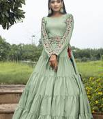 Light-green thread embroidery cotton Designer gown
