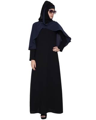 Shaima  Cape Style Abaya  Black & Blue 1