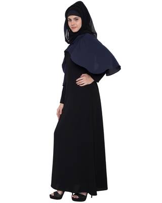Shaima  Cape Style Abaya  Black & Blue 2