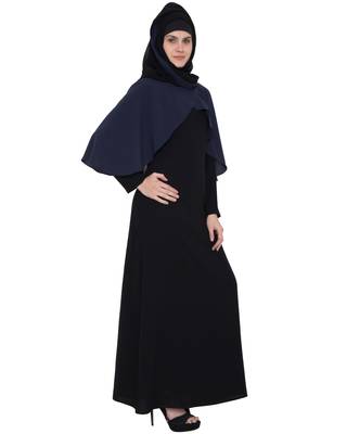 Shaima  Cape Style Abaya  Black & Blue 3