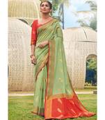 Sangam Prints Green Cotton Handloom Woven Work Traditional Saree