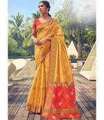 Sangam Prints Yellow Cotton Handloom Woven Work Traditional Saree