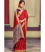 Sangam Prints Red Handloom Silk Woven Work Traditional Saree