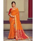 Sangam Prints Orange Handloom Silk Woven Work Traditional Saree