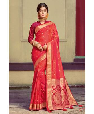 Sangam Prints Pink Handloom Silk Woven Work Traditional Saree 1