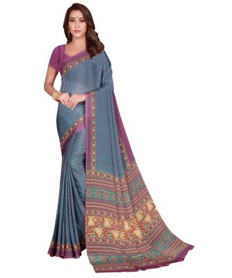 Sangam Prints Grey Silk Crepe Printed Traditional Saree 1
