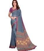 Sangam Prints Grey Silk Crepe Printed Traditional Saree