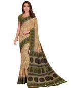 Sangam Prints Beige Crepe Printed Traditional Saree